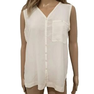 Cream Silk Sleeveless Blouse Women's Medium